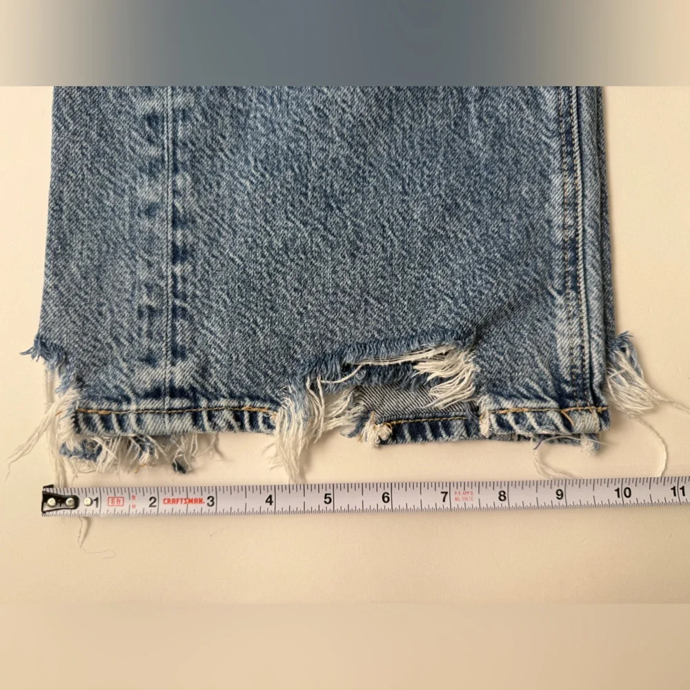 American Eagle Women's Super High Rise Baggy Wide Leg Blue Jeans Raw Hem 000/XXS - Picture 15 of 15